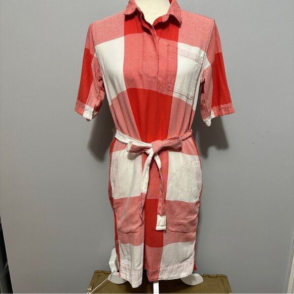 Gap orange and white plaid button up dress size S - Picture 1 of 7